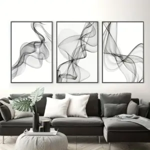 3pcs Minimalist Wavy Line Poster Canvas Wall Art, Black and White Abstract Art, Modern Home Fashion Decor, Frameless
