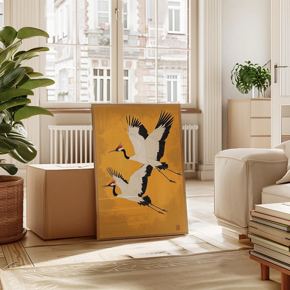 Sage Green Gold Japandi Art Print Flying Birds Wall Art Abstract Sun Art Living Room Decor Japanese Wall Art Bedroom Decor Gift - Image 5