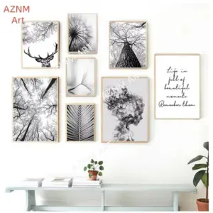 1PC ，Living Room Abstract Wall Poster Feather Leaves Dandelion Flower Canvas Painting Modern Black White Art Pictures for Home