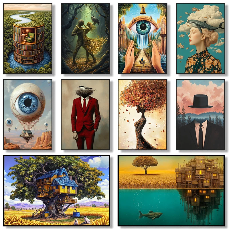 Medieval Retro Forest Ocean Space Surrealist Abstract Posters Prints Canvas Painting Wall Art Picture Living Room Home Decor