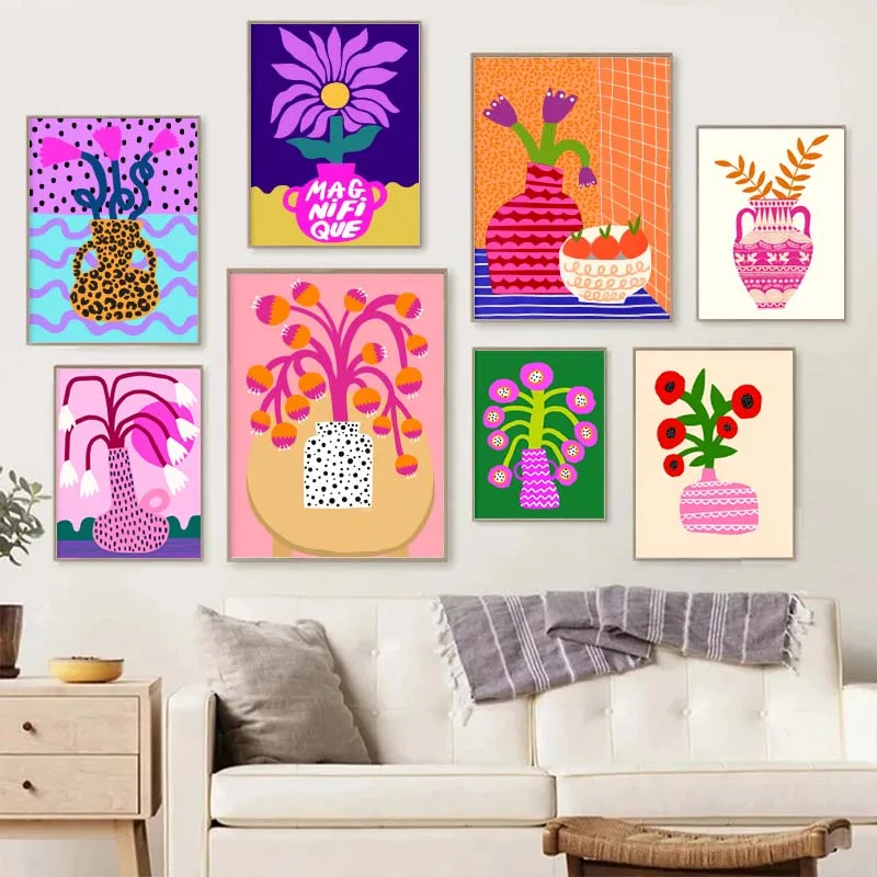 Pink Flower Market Vase Floral Plant Cute Wall Art Canvas Painting Nordic Posters And Prints Wall Picture For Living Room Decor - Image 6