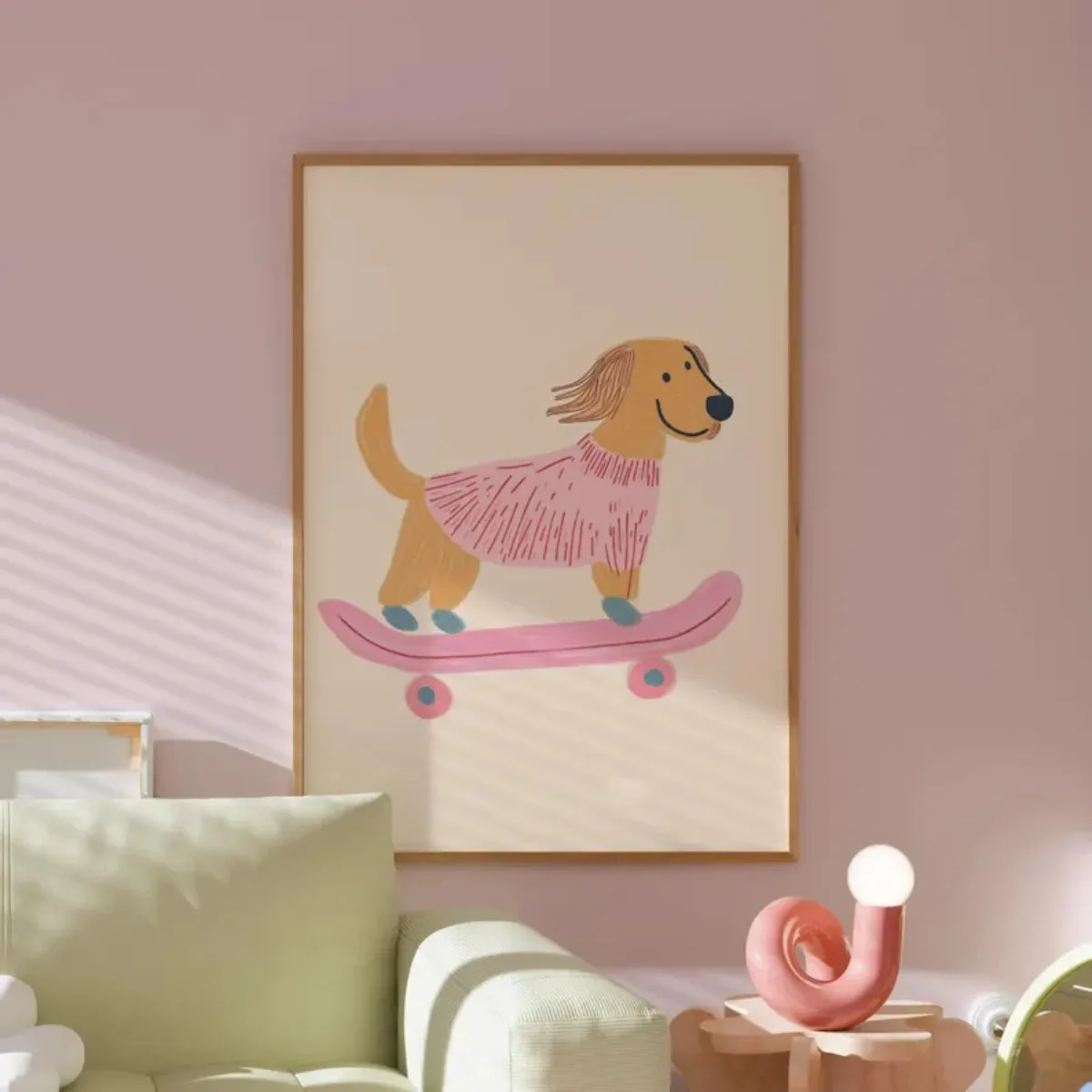 Cute Skateboard Dog Dachshund Canvas Prints Poster Cartoon Funny Animal Art Prints Bedroom Nursery Wall Art Home Decor Poster - Image 2