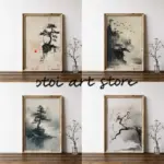 Japanese Ink Style Zen Bonzai Wabi Sabi Landscape Art Poster Canvas Painting Wall Prints Picture for Living Room Home Decor