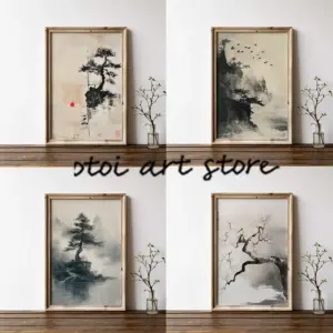 Japanese Ink Style Zen Bonzai Wabi Sabi Landscape Art Poster Canvas Painting Wall Prints Picture for Living Room Home Decor