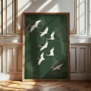 Japanese Flying Cranes White Bird Canvas Prints Poster Vintage Japandi Aesthetics Art Prints Bedroom Wall Art Home Decor Poster