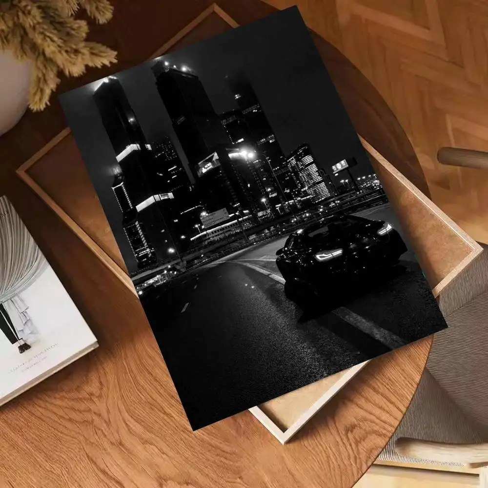 Street Luxury Car Black And White Style Poster Self-adhesive Art Waterproof Paper Sticker Coffee House Bar Room Wall Decor - Image 6