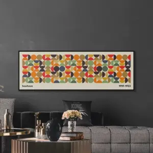 Mid Century Modern Canvas Print No Framed Bauhaus Art Wall Art for Living Room Horizontal Canvas Colorful Semicircles Unframed