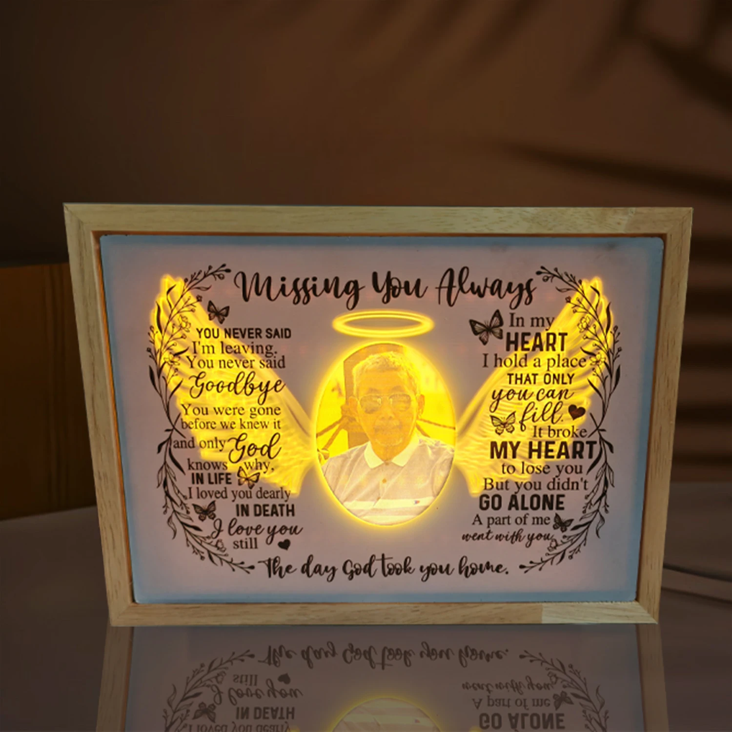 Personalized In Memory of Loved Lamp with Custom Photo Night Light Up Picture Frames as a Unique Memorial Family Friends Gift