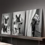 3 Piece Black and White French Bulldog Bathroom Wall Art - Humorous Dog Reading Newspaper Canvas Prints, Great for Home Decor