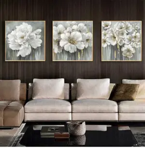 Mintura Wall Picture for Living Room Oil Paintings on Canvas Hand Painted Many White Flowers Hotel Decor Home Art No Frame