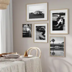 Portrait of Middle Ages Black and White Sports Car Posters and Prints Canvas Painting Wall Art Pictures Home Bar Room Decoration