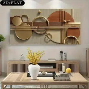 1pc Large Frameless Modern Abstract Golden & Wood Beige Brown Golden Tone Mural - Neutral Beige/ Large Wall Art Panel (31.5"x63"