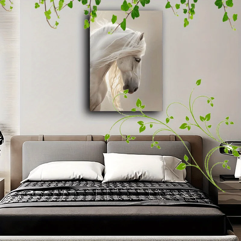 1pc no Framed Canvas Painting Artwork Very Suitable for Office Corridor Home Living Room Decor White Horse with Flowing Mane - Image 4
