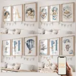 3pcs Personalized Custom Name Cartoon Child Blue Bear Wall Art Print Picture Canvas Poster Painting For Living Room Home Decor