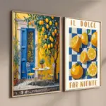 Retro Lemon Garden Canvas Art Poster-Fresh Lemon and Olive Tree Wall Prints for Modern Living Room,Office,and Home Decor Gifts