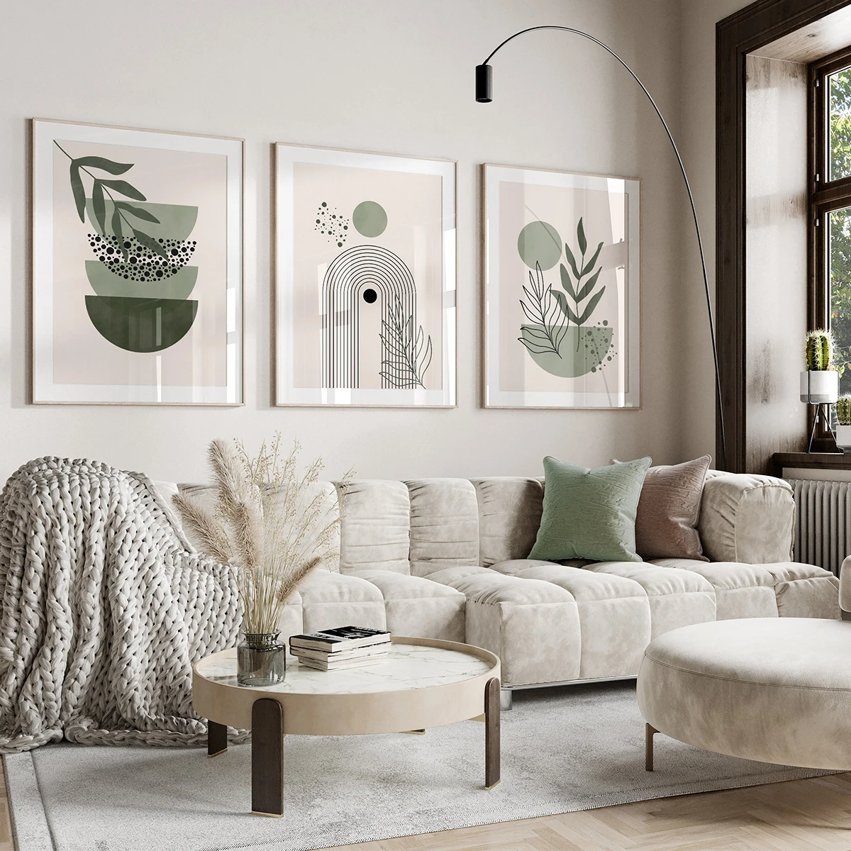 3pcs/set Bohemian Sage Green Geometric Canvas Print Poster Modern Abstract Art Print Living Room Home Decor Art Posters Gifts - Image 3