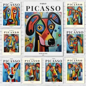 Picasso Exhibition Dog Poster Neutral Beige Vintage Minimalist Prints Canvas Painting Wall Art Pictures Home Room Modern Decor