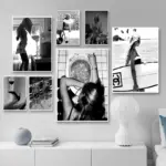 Modern Wine woman toilet surfing Summer party Black And White Poster Prints Canvas Painting Wall Art Pictures Home Room Decor