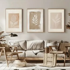 Set of 3 Vintage Sage Green Plant Leaves Canvas Prints-Nordic Modern Wall Art for Living Room Decoration-Stylish Mural Posters