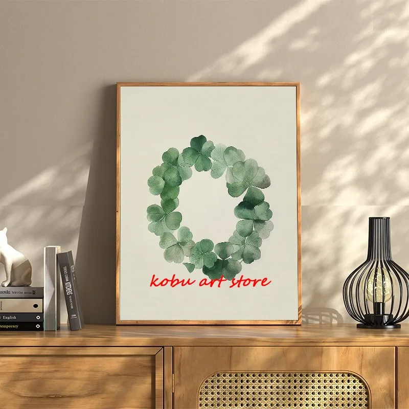 Four Leaf Clover Green Wildflower Field Shamrock Poster Print Canvas Painting St Patricks Day Wall Art Picture Home Room Decor - Image 3