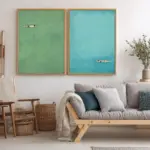 Two-piece Set: Wall Decoration, Retro Poster, Blue-green Aquatic Art Canvas Painting, and A Poster Depicting A Swimming Scene