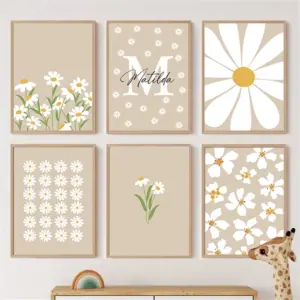 White Flower Daisy Poster Wall Art Canvas Painting Print Paintings Nordic Wall Pictures Kids Bedroom Home Decor
