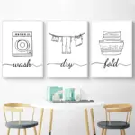 Black White Dry Wash Repeat Words Canvas Poster Prints Modern Wall Decorative Painting for Laundry Simple Bathroom Decor Picture