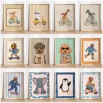 Retro Kids Room Decor Poster Skateboarding Bear Nursery Print Canvas Painting Wall Art Picture for Bathroom Home Decoration