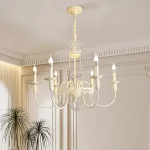 Modern 6-Light Crystal Chandelier White LED Ceiling Light with E14 Bulb Base Living Room Bedroom Home Decor Nordic Candle Lamp