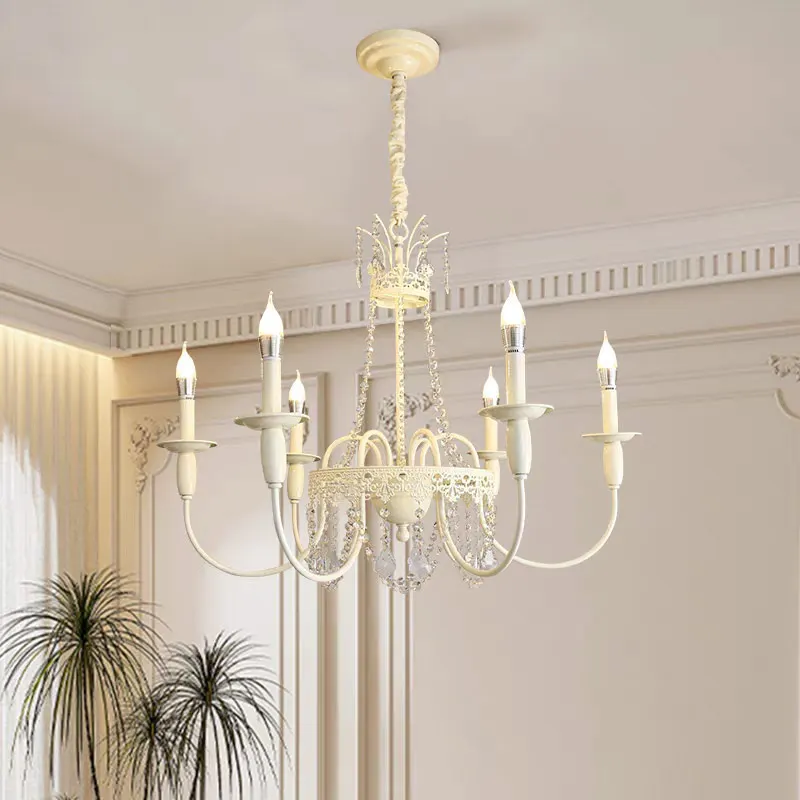 Modern 6-Light Crystal Chandelier White LED Ceiling Light with E14 Bulb Base Living Room Bedroom Home Decor Nordic Candle Lamp