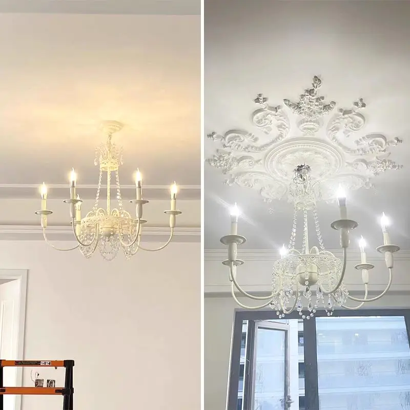 Modern 6-Light Crystal Chandelier White LED Ceiling Light with E14 Bulb Base Living Room Bedroom Home Decor Nordic Candle Lamp - Image 6