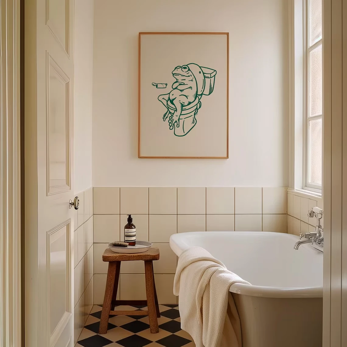 Frog On Toilet Green Retro Wall Art Prints Canvas Painting Poster Picture For Living Bedroom Kids Room Home Decor - Image 2