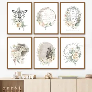 Middle Earth LOTR Art Prints Floral Watercolor Poster "Not all those who wander are lost" Quotes Canvas Painting Kids Room Decor
