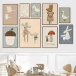 Bohemian Cartoon Animal Canvas Print Minimalist Mouse Goose Poodle Educational Quotation Wall Art Poster for Nursery Decor Gifts