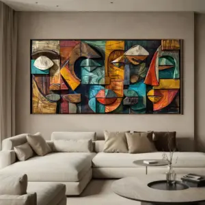 Modern Abstract Geometry Canvas Art Print, Frameless Oil Painting, Abstract Geometric Art Textured Canvas Print, Wall Art Decor