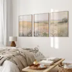 Coastal Wildflowers Set of 3 Prints Neutral Ocean Landscape Painting Vintage Floral Seascape Wall Art Flowers Print Gift Poster