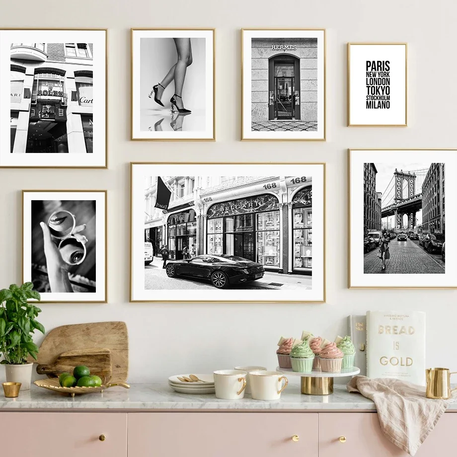 Black White Landscape Wall Art Mural Canvas Painting Fashion High Heel Girl Paris Towel Posters Print Pictures Living Room Decor - Image 2