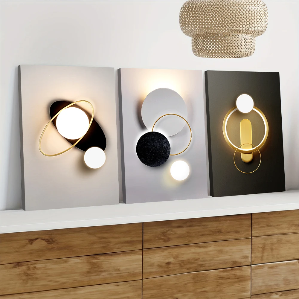 3 pieces of modern minimalist LED luminous canvas decorative paintings, creative planet ring design, living room, bedroom, entra - Image 2