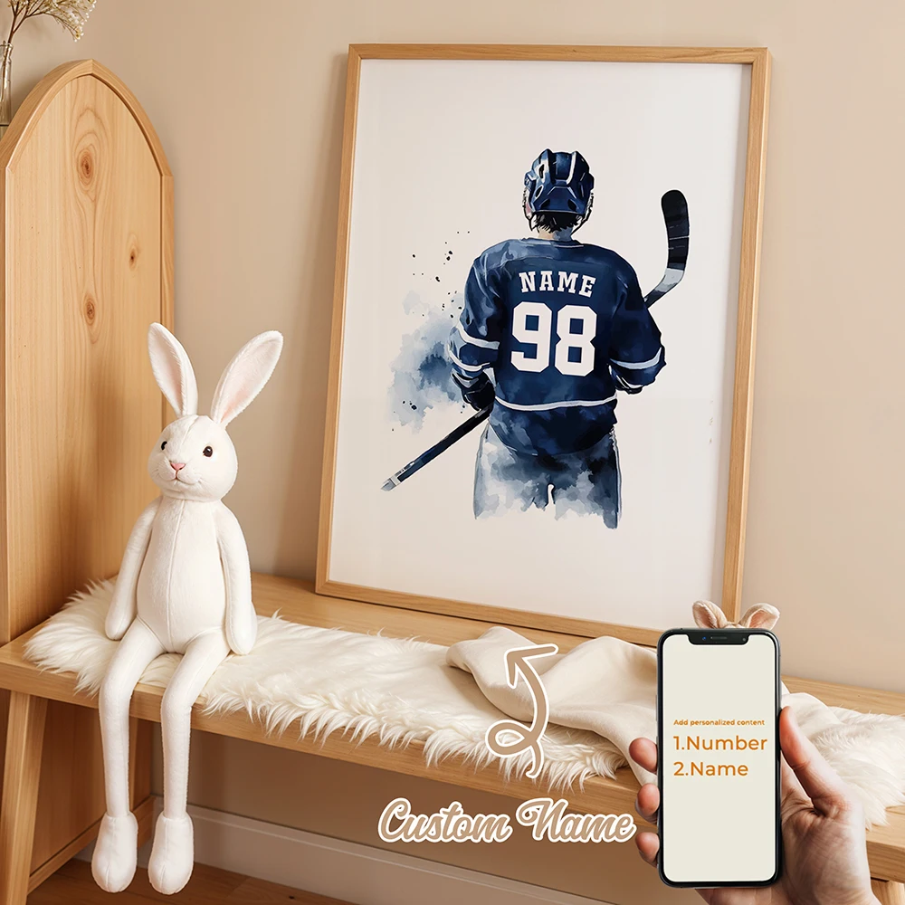 Personalized Custom Name Cartoon Child hockey Wall Art Print Picture Canvas Poster Painting For Living Room Home Decor Gift - Image 4