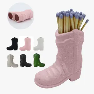 Cowboy Boot Match Holder With Striker Boho Style Ceramic Match Holder Match Stand Decoration Home Fireplace Kitchen Decorations