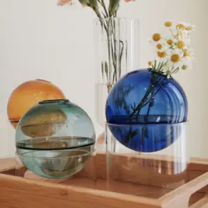 1PC Fashion Spheroidal Glass Vase Flower Arrangement Hydroponic Plant Vases Vintage Flower Pot Tabletop Plants Home Bonsai Decor