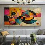 Large Modern Abstract Art Canvas - Vibrant geometric design with a swirling mind theme, perfect for living room and bedroom wall