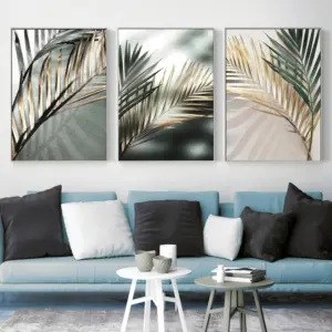 Modern Posters And Prints Black Gold Plants Palm Leaves Canvas Oil Paintings Simple Wall Art Living Room Decoration