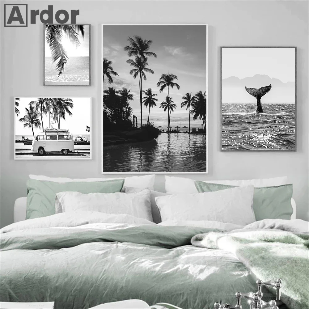 Black White Sea Beach Whale Lighthouse Wall Art Poster And Print Landscape Canvas Nordic Art Painting Modern Pictures Home Decor - Image 4
