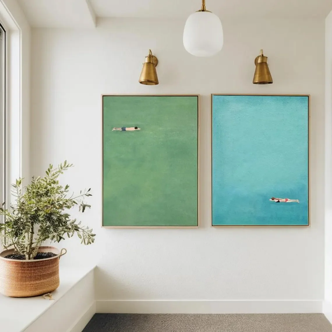 Two-piece Set: Wall Decoration, Retro Poster, Blue-green Aquatic Art Canvas Painting, and A Poster Depicting A Swimming Scene - Image 4