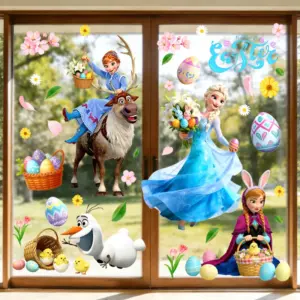 3pcs Frozen Happy Easter Egg Hunt Wall Sticker Set,suitable for bedroom, playroom, kids' room, etc.a lovely gift for Disney fans