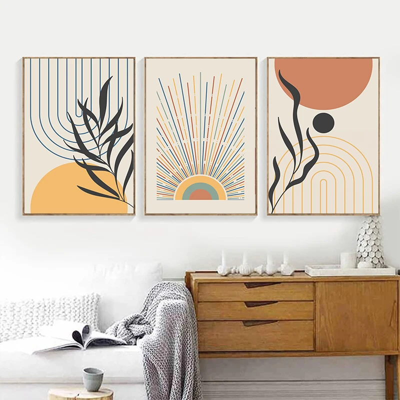 Orange Bohemian Leaves Canvas Painting Abstract Geometric Lines Posters Prints Pictures Modern Living Room Wall Art Home Decor - Image 4