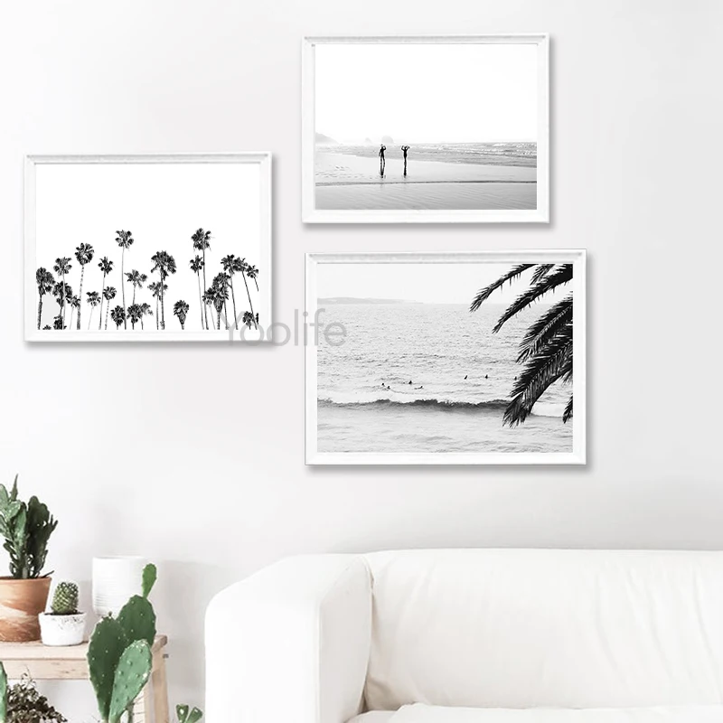 Beach Tropical Landscape Posters Prints Palm Beach Surf Wall Art Canvas Painting Black and White Photography Pictures Home Decor - Image 6