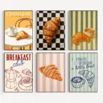 Retro Style Croissant & Coffee French Breakfast Kitchen Food Poster Canvas Painting Wall Art Pictures Home Restaurant Café Decor