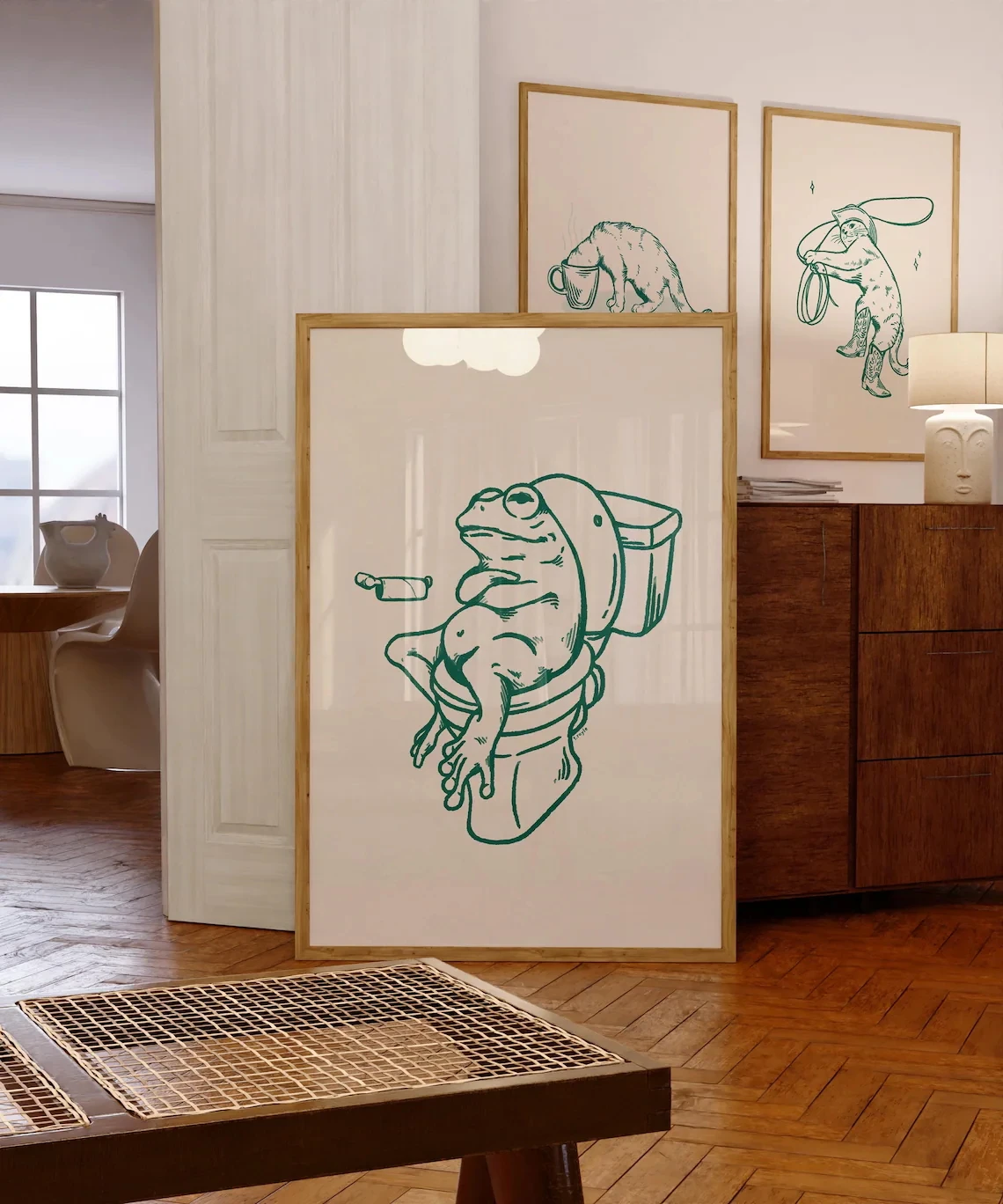 Frog On Toilet Green Retro Wall Art Prints Canvas Painting Poster Picture For Living Bedroom Kids Room Home Decor - Image 3